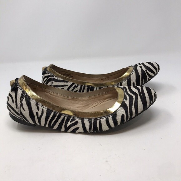 Kate Spade New York Gold Trim Calf Hair Flats Animal Print Skip on Shoes Sz 7.5 - Picture 2 of 10